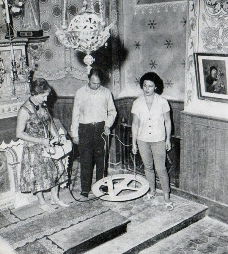 Noel Corbu with geo radar in the Rennes-le-Château church